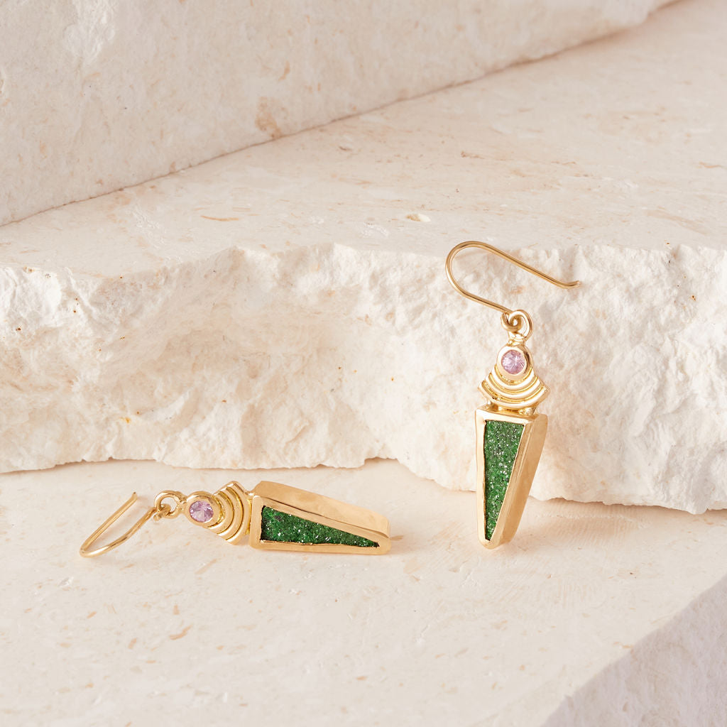 Green triangle sale earrings